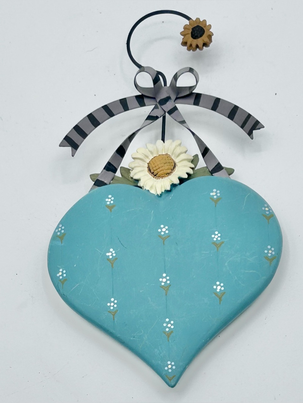 Williraye Studio Heart Valentine Ornament Folk Art Blue Dotted 6.75"